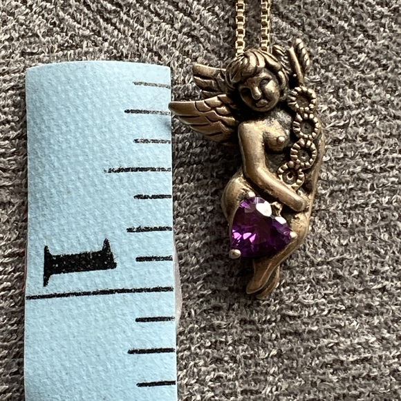 VINTAGE CHERUB GUARDIAN ANGEL W/ AMETHYST CRYSTAL 925 STERLING PENDANT NECKLACE - Picture 10 of 16